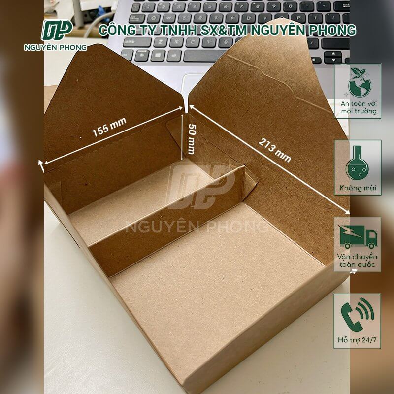 Lòng hộp giấy kraft 2 ngăn kích thước 155x213mm cao 50mm