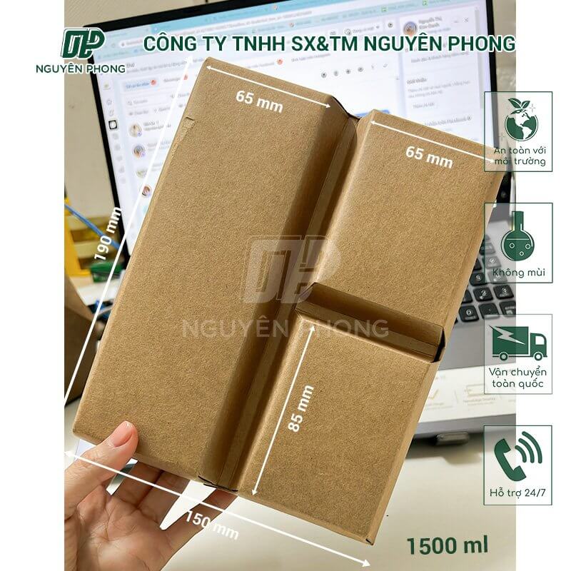 Hộp giấy 3 ngăn nắp gập 1500ml