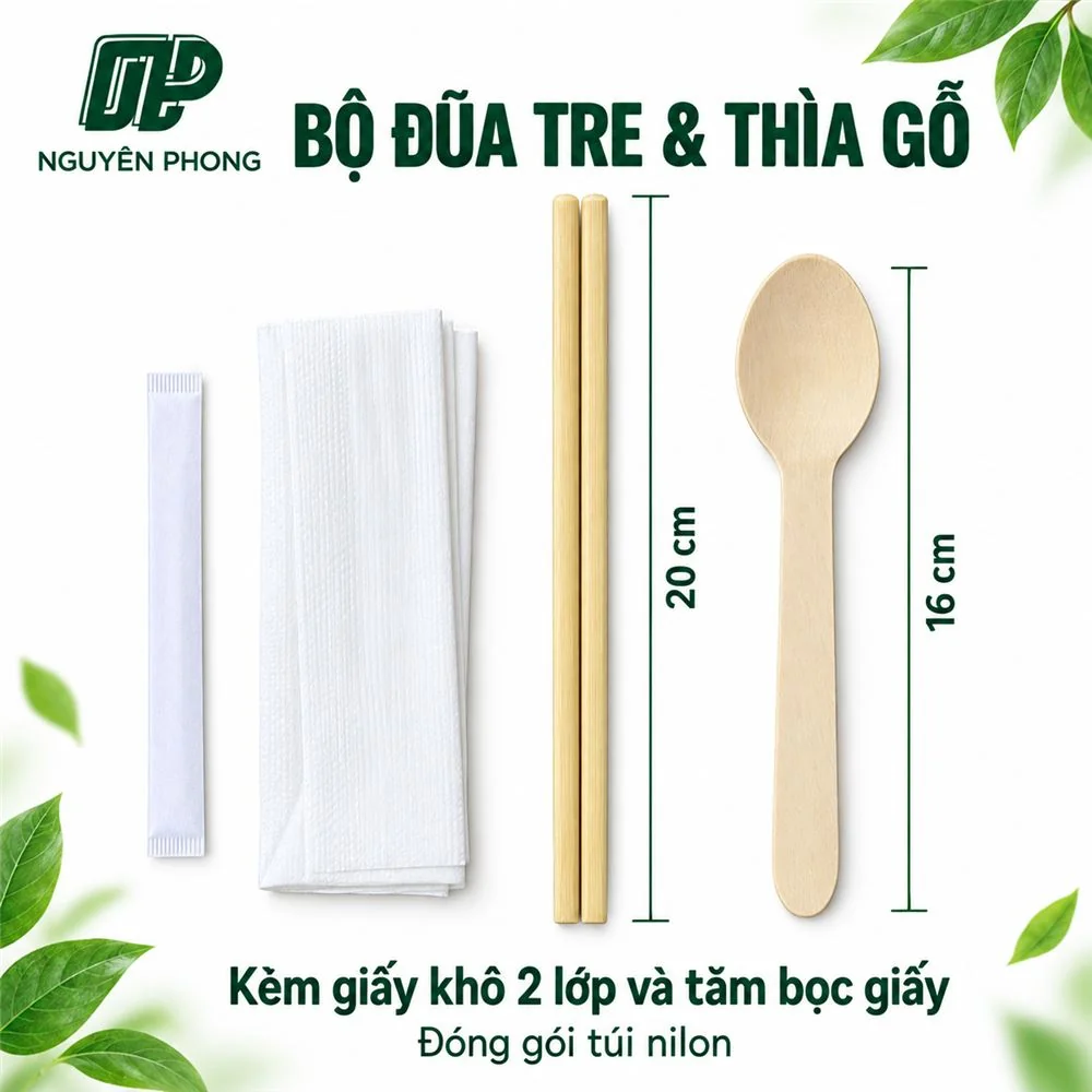 Đóng gói bún chả, bún đậu mắm tôm mang đi: chọn hộp nắp gập 1200ml, tô kraft, chén 90ml–150ml cho từng phần 10 Bộ đũa tre thìa gỗ dùng một lần đóng gói kín cho suất bún chả mang đi