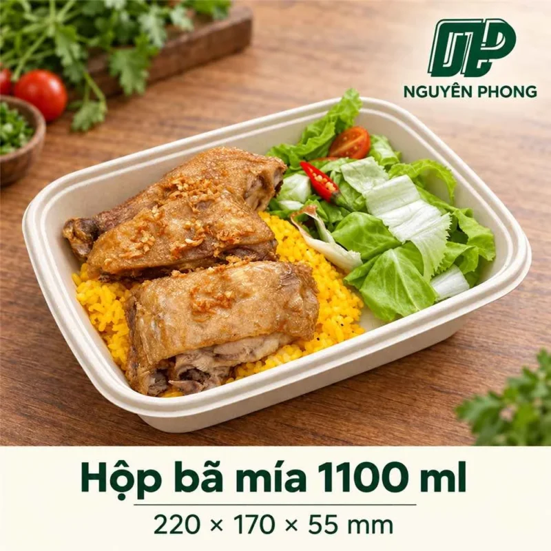 Hộp bã mía 1 ngăn và tô bã mía: chọn cỡ 350ml đến 1100ml cho xôi, cơm, bún, poke mang đi 1 Hộp ba mia 1100ml
