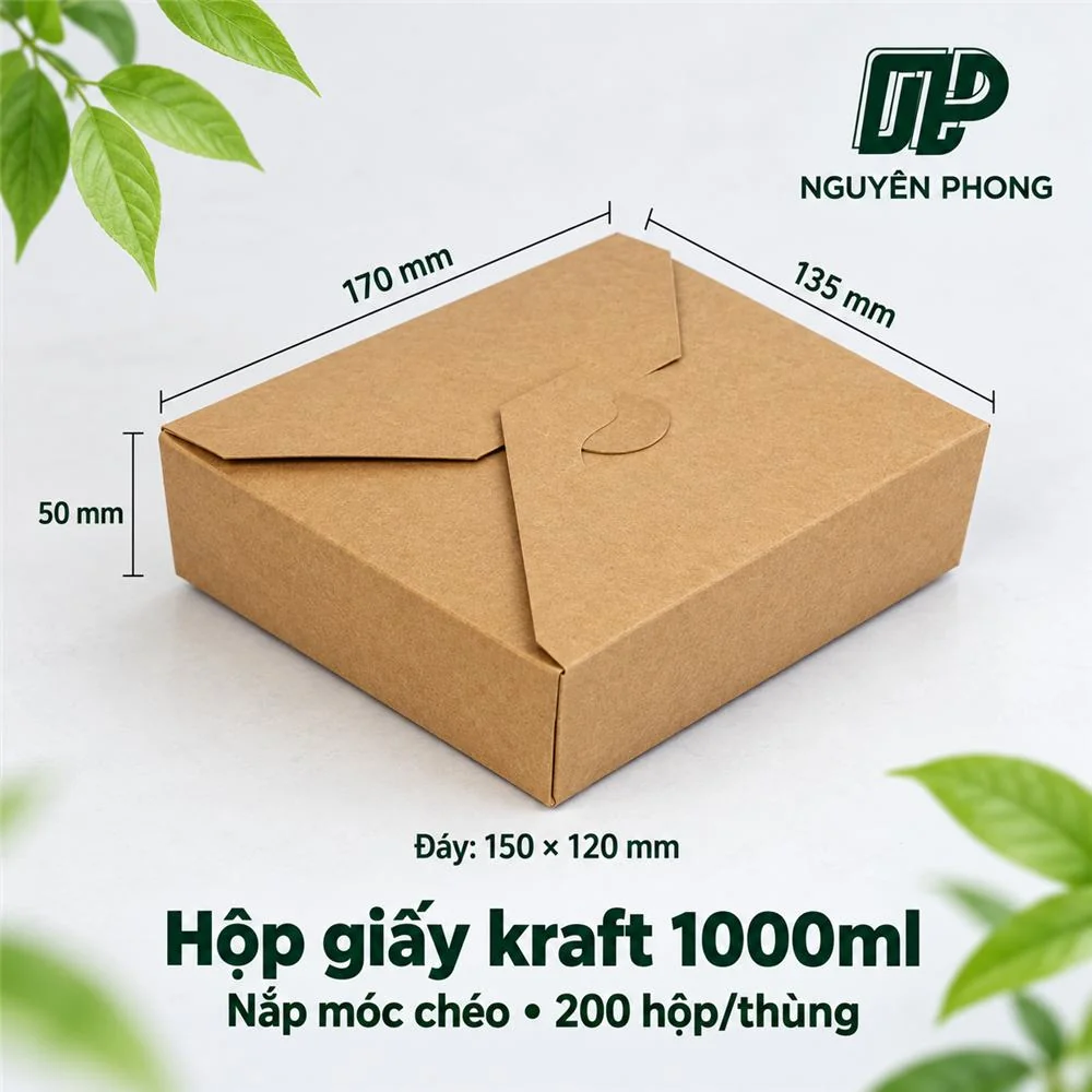 Lỗi hay gặp khi đóng gói đồ ăn mang đi bằng hộp, tô, túi giấy: tràn nước, ỉu món, bung nắp và cách xử lý 14 Hộp giấy móc chéo 1000ml