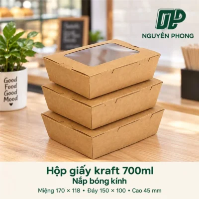 Hộp giấy Kraft 700ml nắp bong kinh