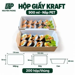 Hộp giấy Kraft 900ml nắp trong