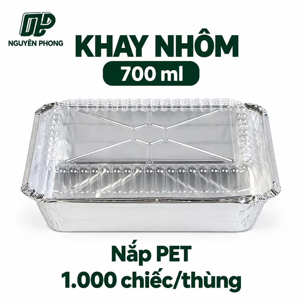 Khay nhôm 700ml nắp PET trong