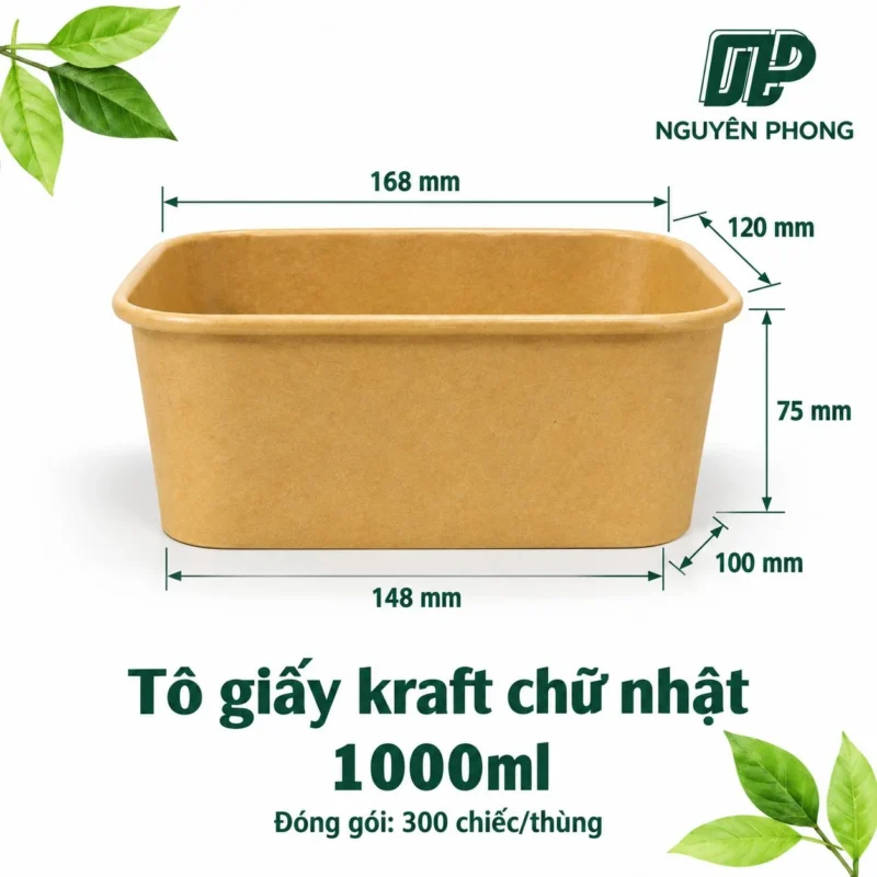 Tô giấy Kraft chữ nhật 1000ml