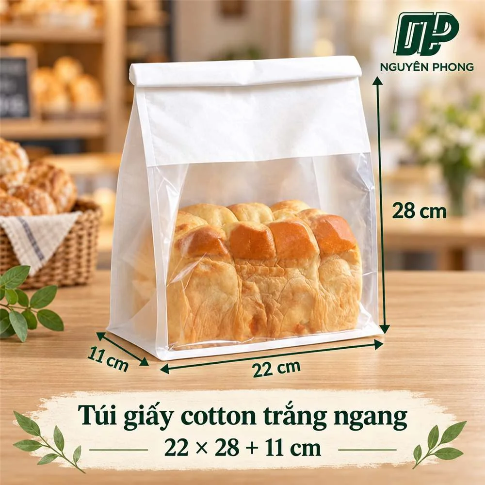 Túi giấy cotton trắng ngang 22x28x11cm 4 Túi giấy cotton trắng ngang 22x28x11cm