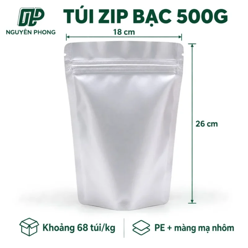 Túi zip bạc hay túi zip giấy kraft: chọn loại nào cho cà phê, trà, hạt, đồ khô bán mang về 1 Túi zip bac 500g