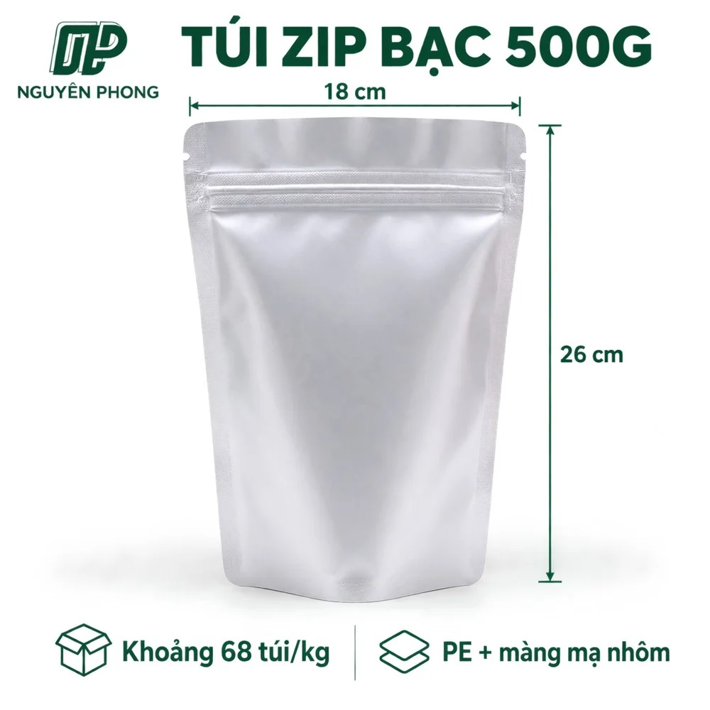 Túi zip bạc hay túi zip giấy kraft: chọn loại nào cho cà phê, trà, hạt, đồ khô bán mang về 5 Túi zip bạc 500g