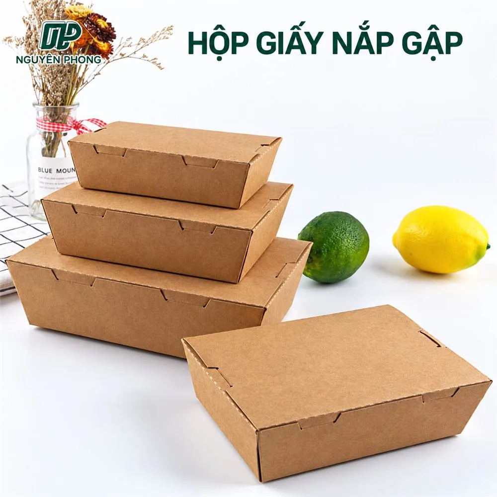 Hộp giấy nắp gập kraft nhiều kích cỡ xếp chồng tại xưởng Nguyên Phong